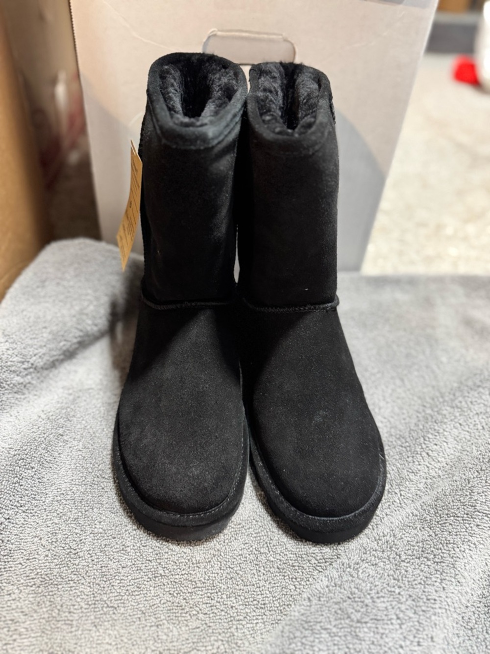 BearPaw Black Suede Shearling Mid-Calf Boots